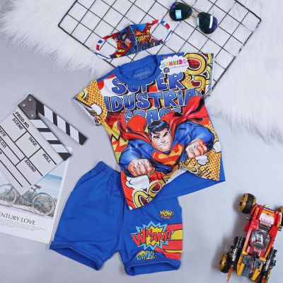 [TẶNG KHẨU TRANG] Bộ lửng (cộc) quần áo siêu nhân siêu anh hùng SUPER-MAN logo cotton 