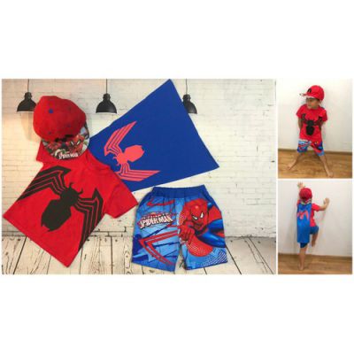 [COTTON 100%] Bộ quần áo siêu nhân - đồ siêu nhân người nhện Spider set 3 kèm áo choàng